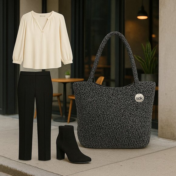 Vintage The Sak Black & White Crochet Shoulder Bag - Picture 1 of 13